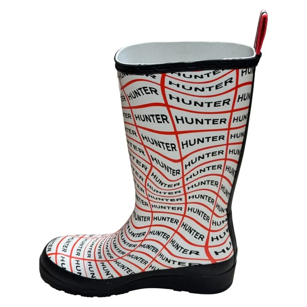 Hunter WFT2065RMA Play Boot Tall Sonic Logo Print Rain Boots White/Red US 6